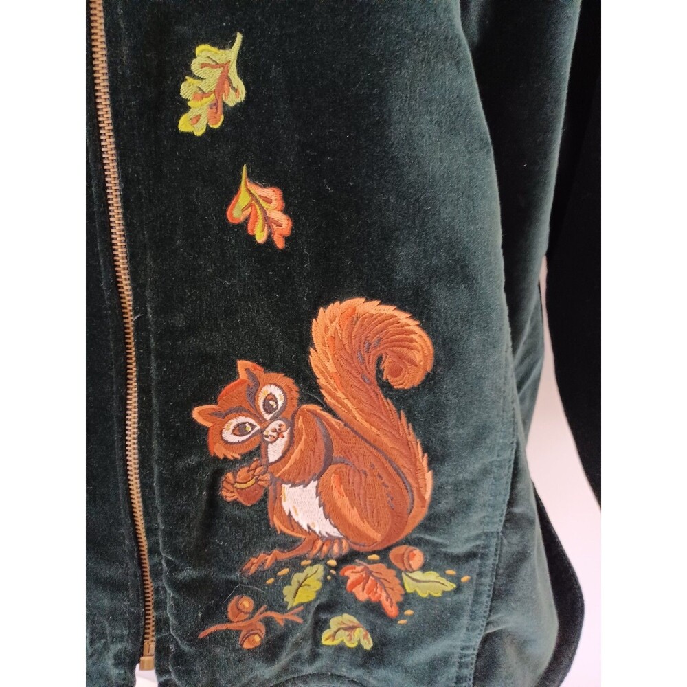 Embellished Bob Mackie Wearable Art Womens Sz M Forest Green Owl Squirrel "Flaw" - Picture 4 of 8